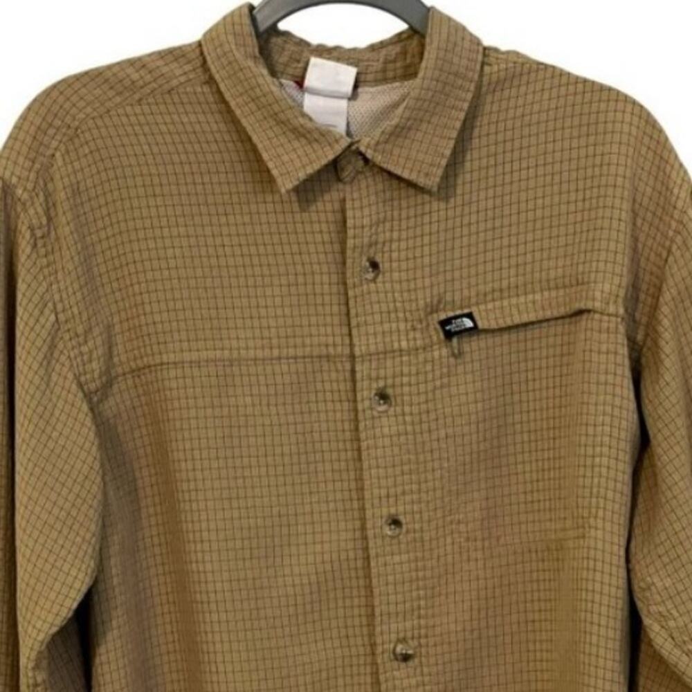 The North Face LS Hiking Shirt Tan/Blue Checked Modal Blend Men's Size M